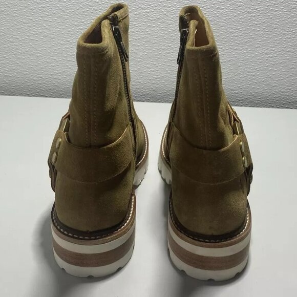 NEW FRYE Olivia Harness Short Suede Womens Size 8 Comfort Boot White Brown Gold - Picture 4 of 5